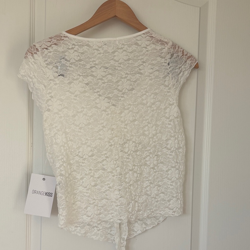 Orange Kiss Women's White Lace Crop Top - Picture 7 of 8